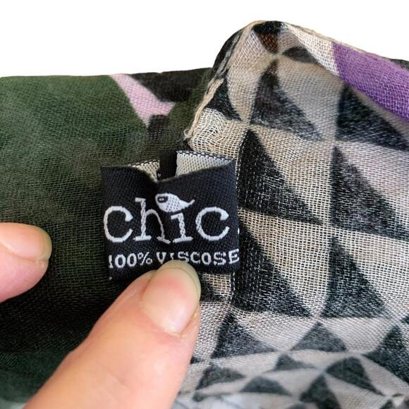 Chic Womens Scarf Green Purple Black White Geometric Shapes Houndstooth 38”x 76” - Picture 3 of 8